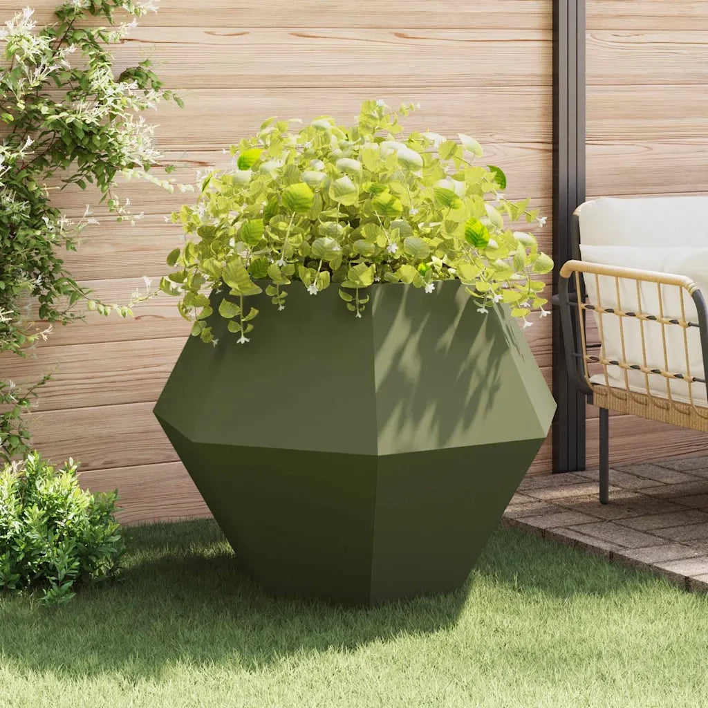 2 pz Fioriera | Cassetta per fiori | Vaso Verde oliva 100 x 100 x 80 cm Acciaio