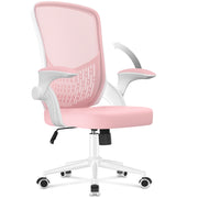 Sedia da ufficio con braccioli -  Sedia da ufficio ergonomica - Su ruote - Sedia girevole regolabile in altezza - Bianco rosa