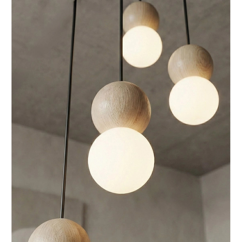 Lampada a sospensione LOOP in acciaio nero e legno naturale