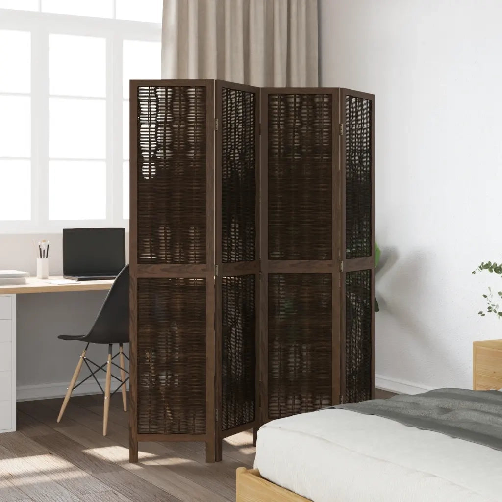 Divisorio Ambienti | Divider per stanze | Paravento 4 Pannelli Marrone Scuro Massello Paulownia