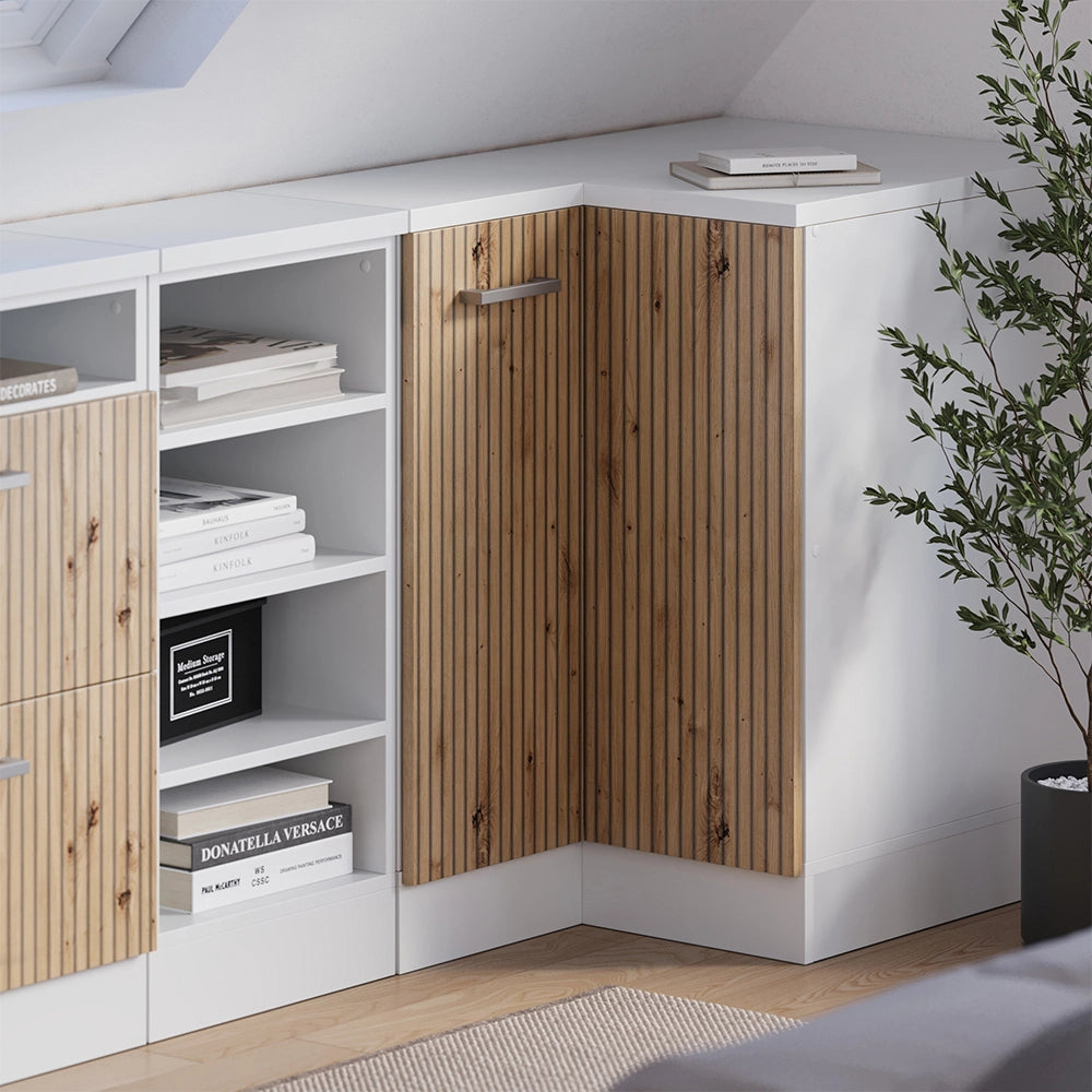 Mobile cucina angolare per sottotetto R-Line Rovere artigianale/Bianco 75.6 cm con 1 porta, carcassa dell’armadio profondità 60 cm Vicco