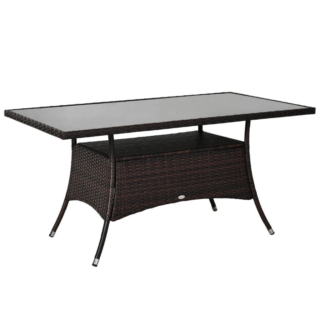 Tavolo da giardino in polyrattan con piano in vetro di sicurezza marrone per interno ed esterno 74 × 150 × 85 cm