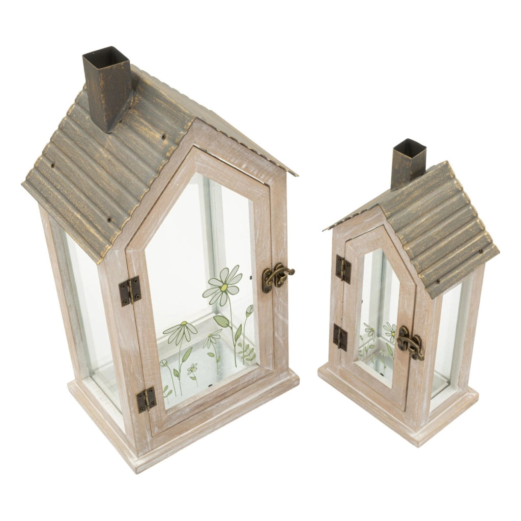 Set di due lanterne Home Flower in legno e vetro