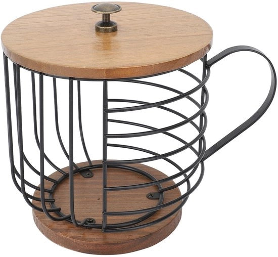 Supporto per Capsule di Caffè Grande Capacità - Supporto per Capsule di Caffè - Contenitore per Capsule di Caffè - Base in Legno - Supporto in Acciaio - Progettato per Risparmiare Spazio