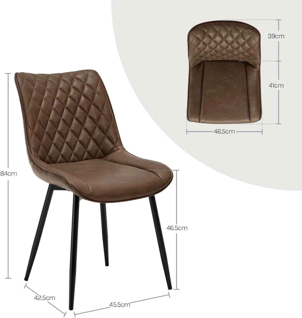 set di 2 sedie cucina moderne sedie imbottite Adatte per Sala da Pranzo, Soggiorno, Camera da Letto Estetica in Ecopelle Marrone Metallo BH210br-2