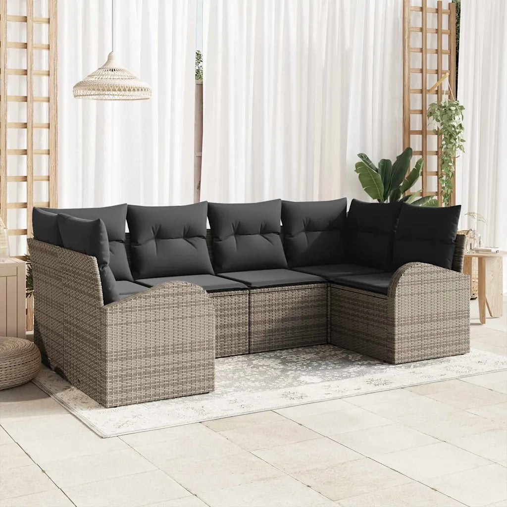 Set Divano da Giardino 6 pcs Grigio Rattan in Polipropilene