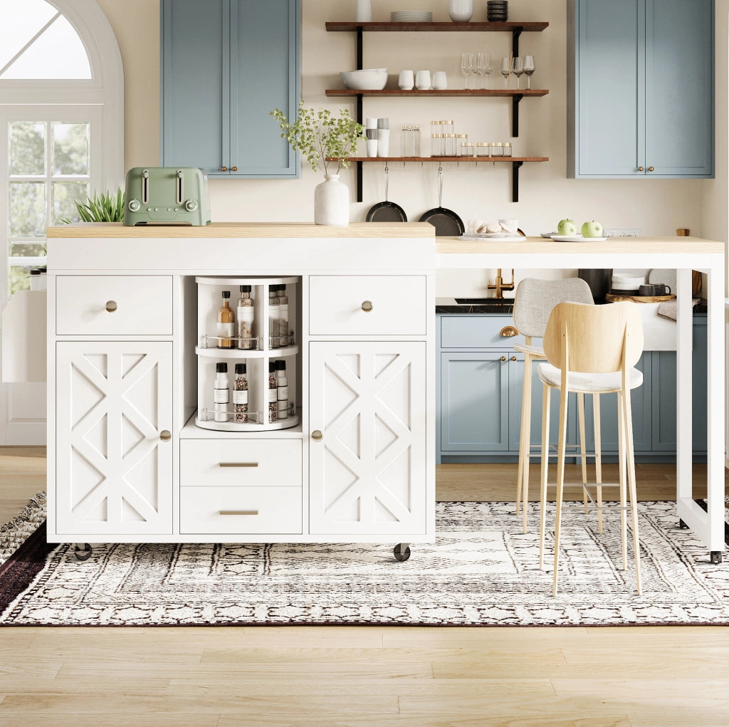 TAVOLO BAR Allungabile 110-180x40x91 cm MDF Bianco con Ruote