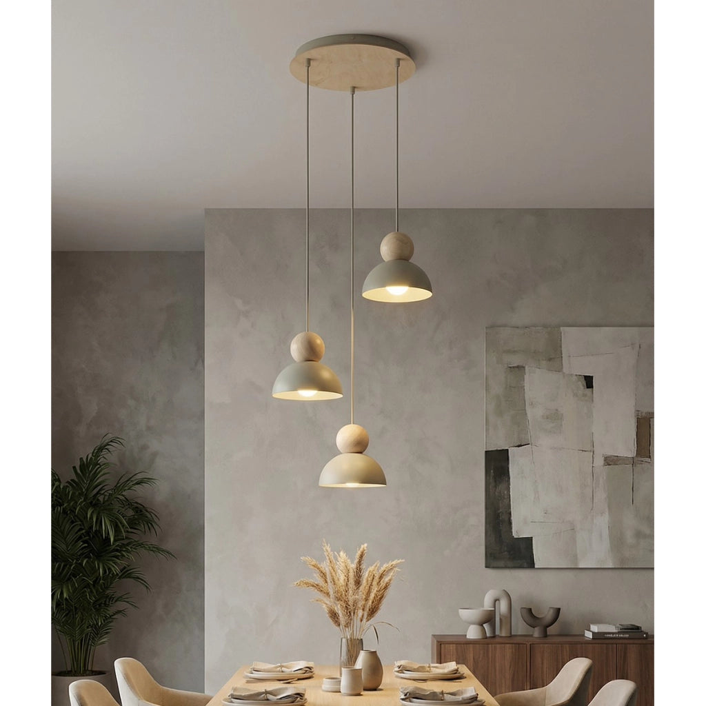 Lampada a sospensione KAKI in acciaio mokka e legno naturale