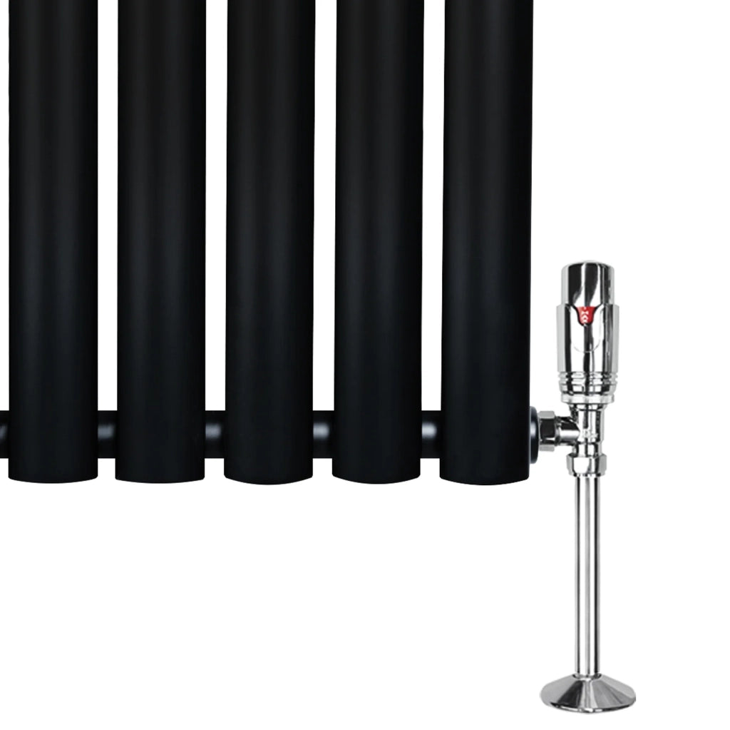 Radiatore Orizzontale Ovale 600x1440mm Nero con Valvole TRV