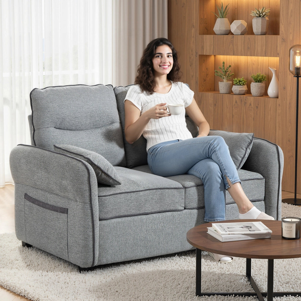 Divano 2 posti in velluto con cuscini ¨C zephmum ¨C grigio 136x81x90