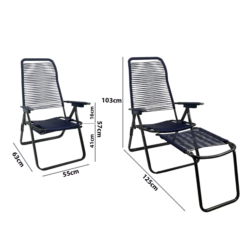 Marvin Sdraio Cordonata con Poggiapiedi Sedia a Sdraio da Giardino Filo in Pvc Pieghevole Metallo Poltrona Relax da  Blu