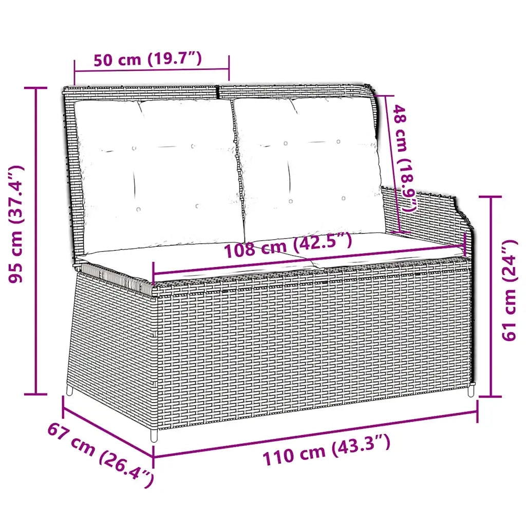 vidaXL Panchina da giardino con cuscino Marrone Poly Rattan