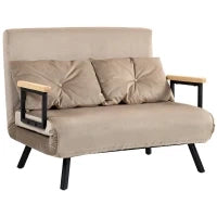 Divano Letto 3 in 1 in Tessuto Effetto Velluto con Schienale Regolabile e 2 Cuscini, 102x73x81 cm, Marrone Chiaro