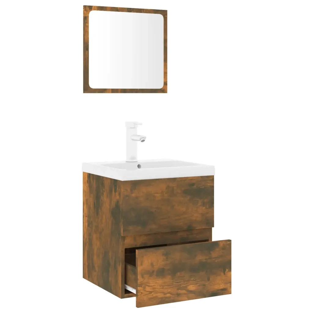 Set di Mobili da Bagno Rovere Fumo in Legno Multistrato 3152864