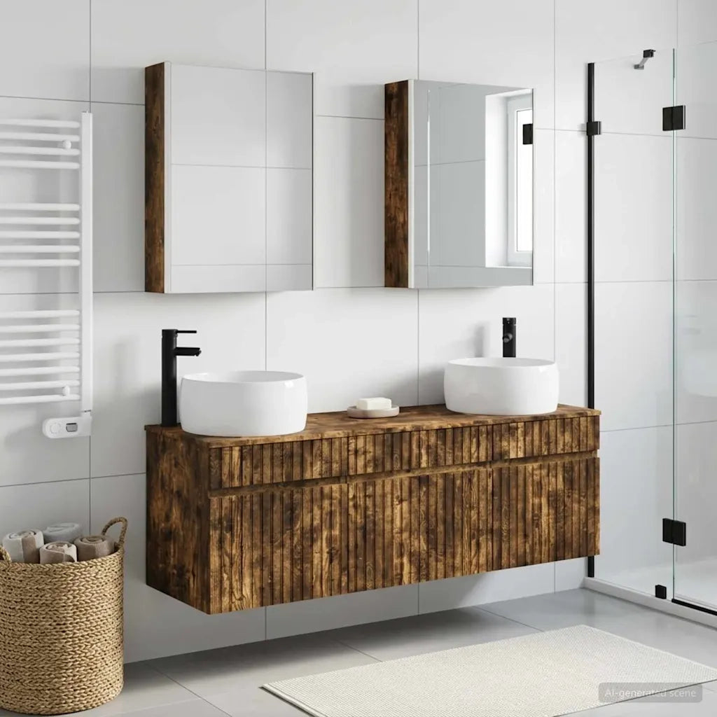 Set di Armadi da Bagno 5 pcs Rovere Fumo 53 x 15,5 x 70 cm 3406651
