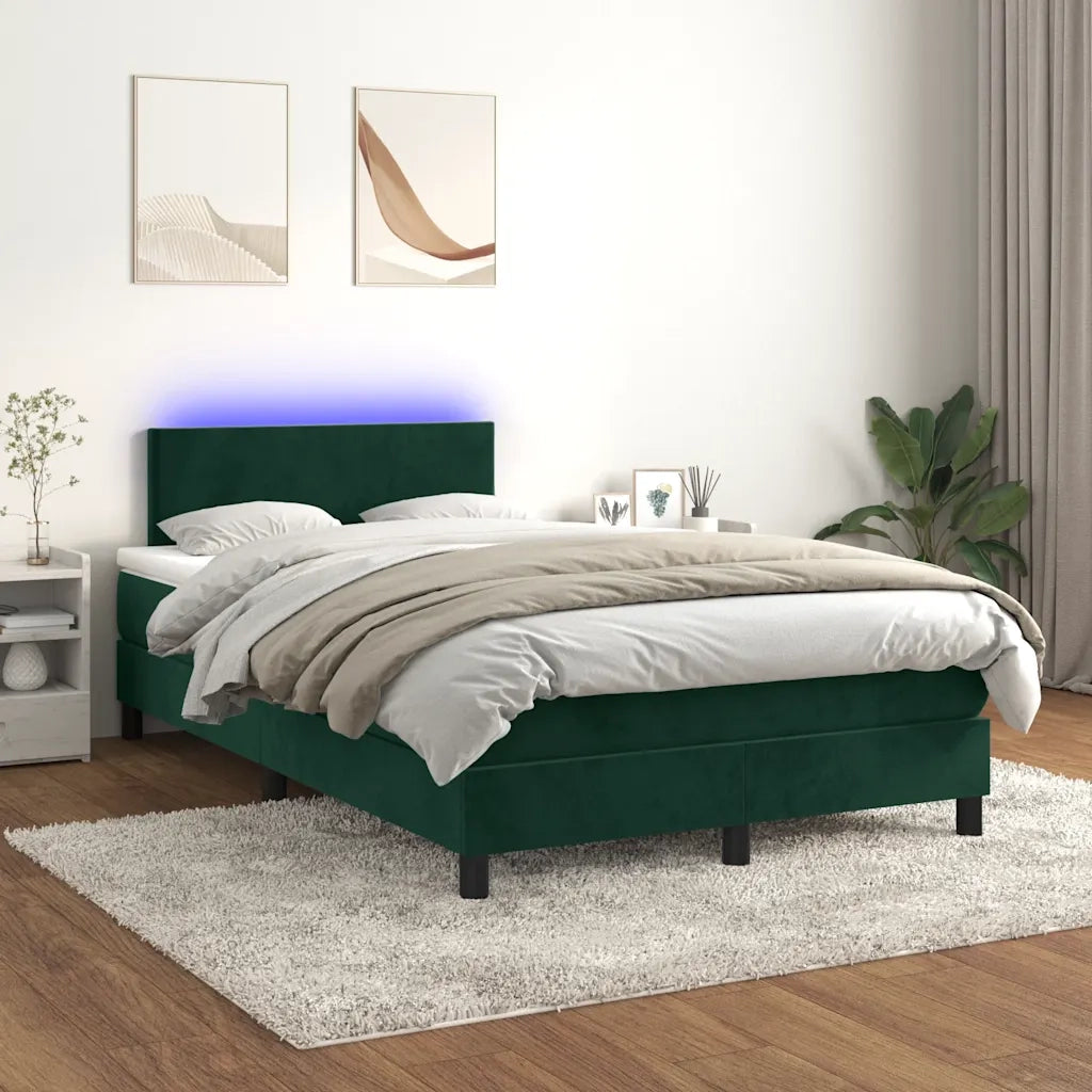 Letto a Molle con Materasso e LED Verde Scuro 120x190cm Velluto 3270144