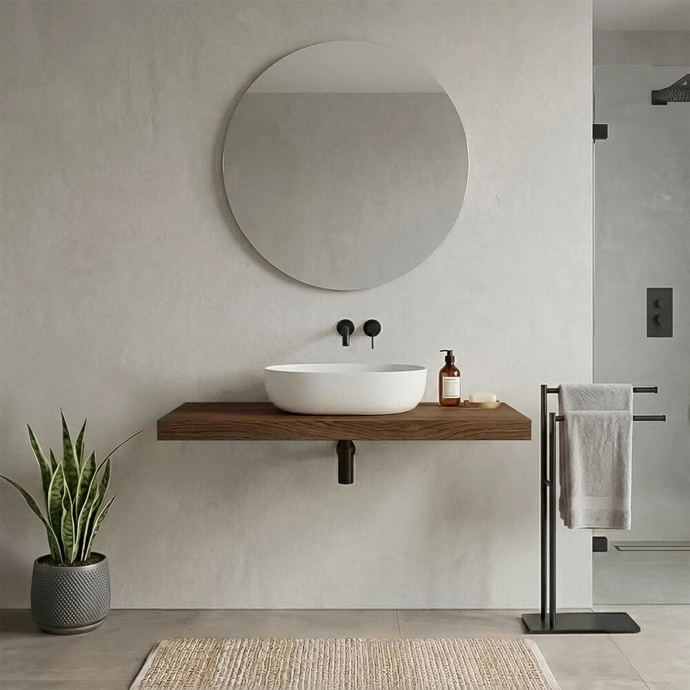 Mensolone bagno 120 cm in legno effetto rovere scuro Levia