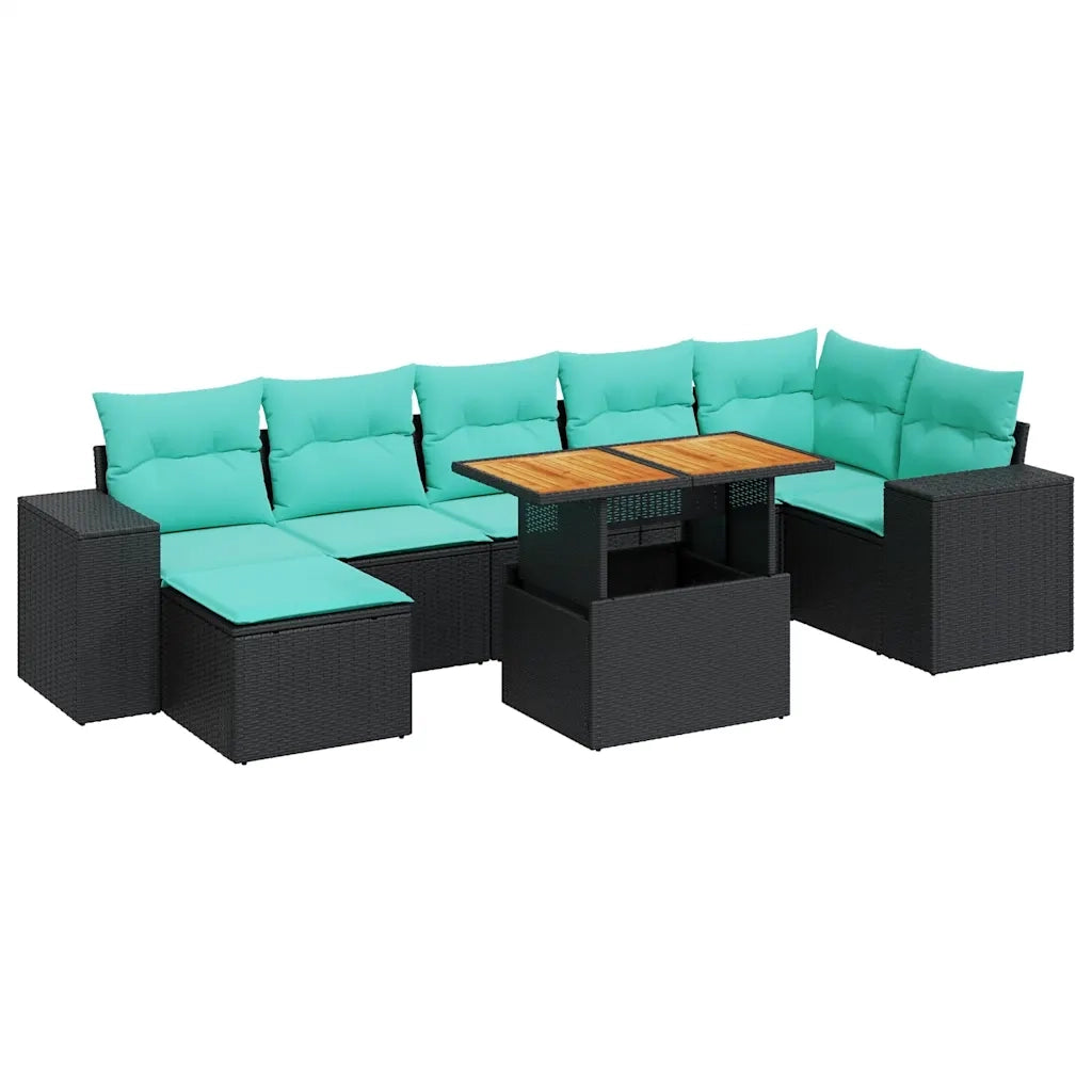 Set Divani da Giardino con Cuscini 8 pz Nero in Polyrattan
