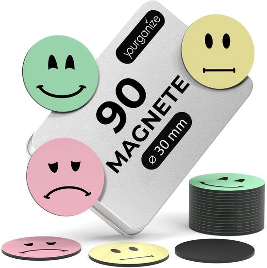 Sistema di riconoscimento 90 Smileys | diametro 30mm | Ideale come sistema di riconoscimento per bambini, accessori per insegnanti, strumento di feedback | Magneetti Smileys