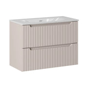 Insieme VANO cashmere e bianco 80cm: mobile sotto lavabo con cassetti scanalati verticalmente + lavabo incassato bianco
