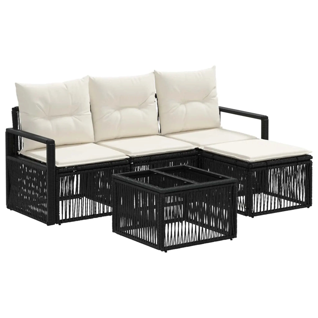 Set Divano da Giardino 5 pcs Nero polyrattan