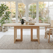 Tavolo da pranzo allungabile 200x90x75 cm con angoli arrotondati; gambe in rattan; MDF; naturale
