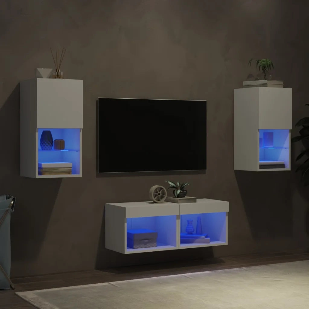 Mobili TV a Muro 4 pz-Credenza per TV con Luci LED Bianchi 477065
