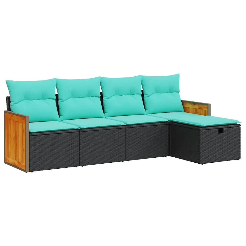 Set Divani da Giardino 5 pz con Cuscini in Polyrattan Nero