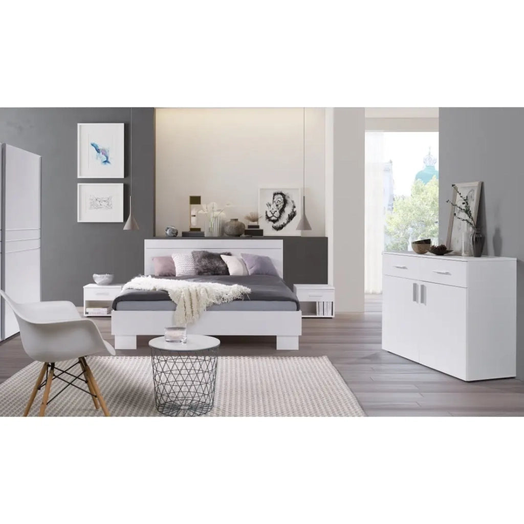 Letto COMO - 2 piazze 160x200 cm con rete a doghe - Colore bianco