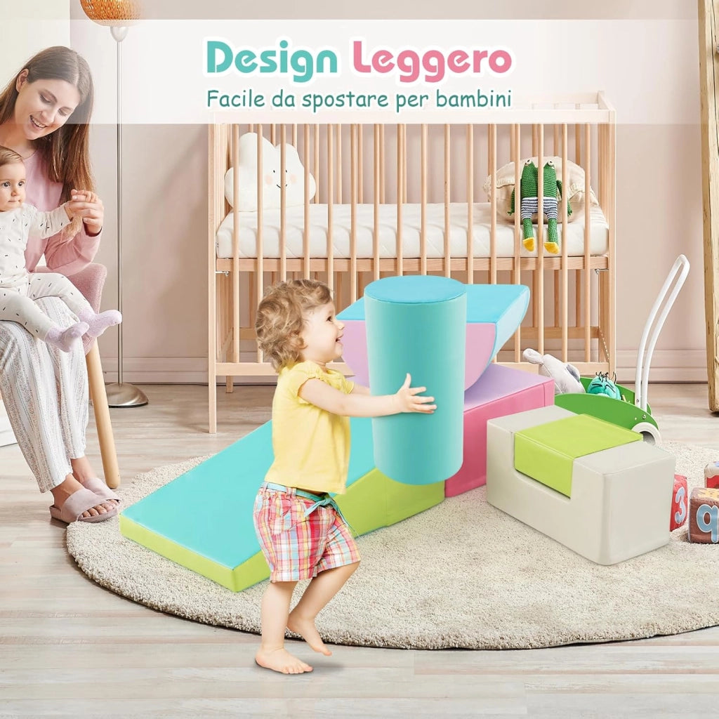 Set di 6 Blocchi per Bambini con Diverse Forme e Colori, Centro Attività Palestrina Giocattolo per Arrampicata e Strisciamento (Verde)