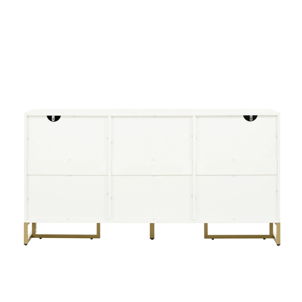 Credenza con Motivo a Spina di Pesce ¨C MINIMAL ¨C Bianco, 2 Ante, 3 Cassetti