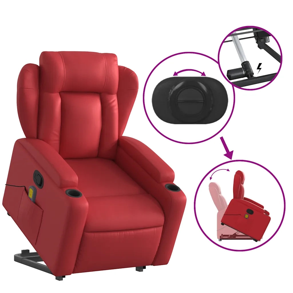 Poltrona Alzapersona Reclinabile Massaggio Rosso in Similpelle 3204556