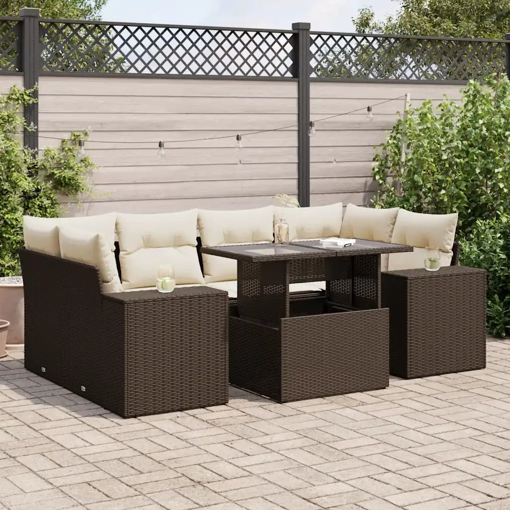Set Divani da Giardino 7 pz con Cuscini Marrone in Polyrattan 3326754