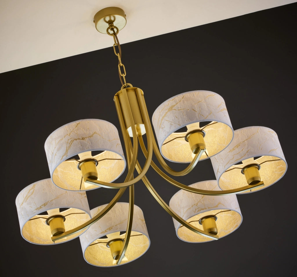 Lampadario ARTHUR Jupiter oro lucido 6xE27 paralumi bianchi