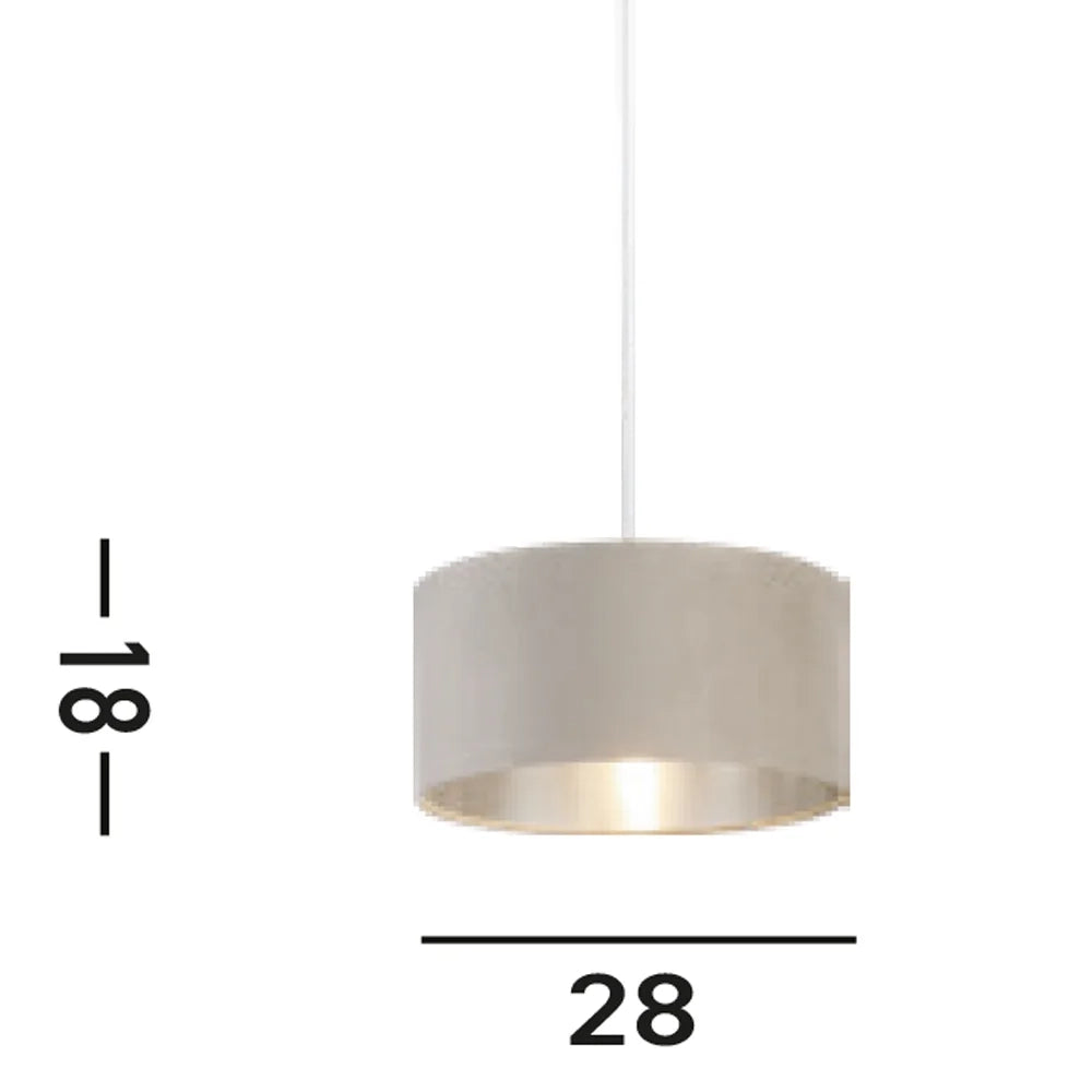Paralume Contemporaneo Tamburo Acciaio Argento Tessuto Tortora 1 Luce D28Cm