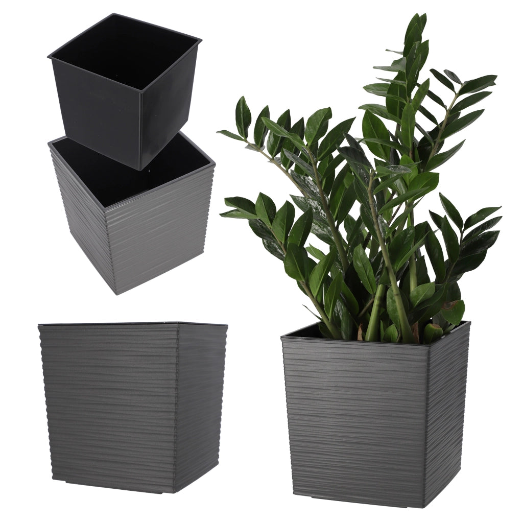 Vaso da fiori KADAX, vaso da fiori, coperchio con inserto, plastica, grigio, 19 cm