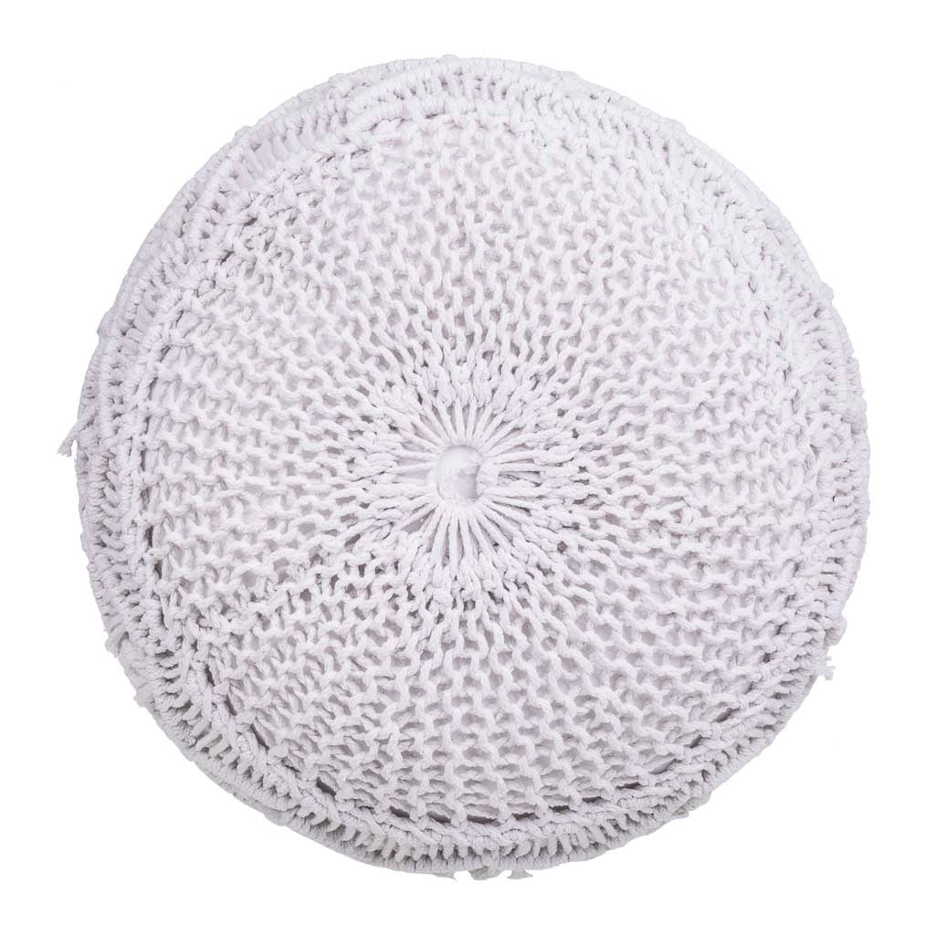 Puf in cotone intrecciato bianco 45x45x40h