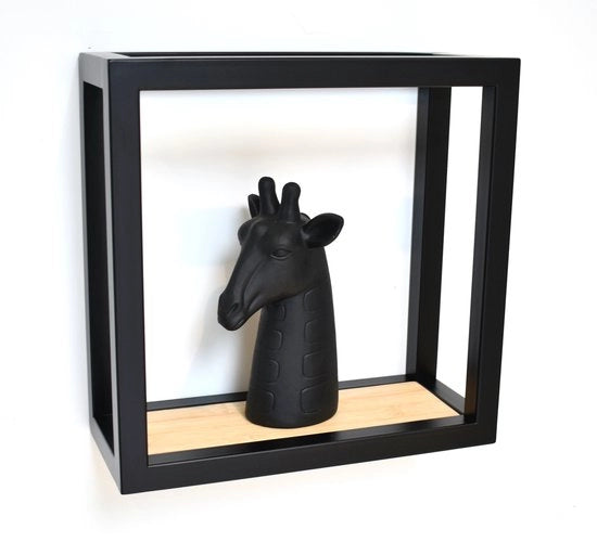 Wandrek industriale look in metallo nero con legno - 18cm largo x 18cm alto x 12cm profondo - Wandrek nero spesso con legno - pannello per parete Soto rettangolare - Wandschappen design in metallo