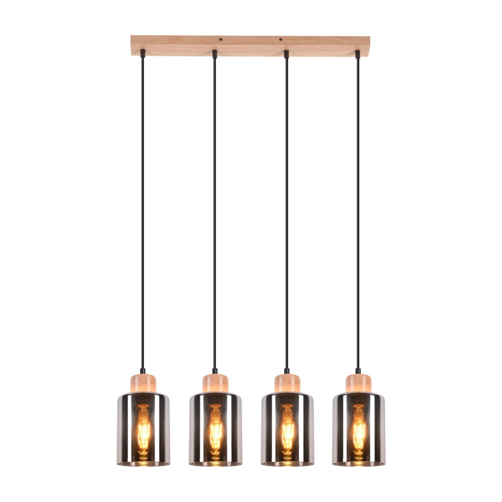 Lampada a sospensione ZMH vintage in legno per tavolo da pranzo 4 luci E27 lampada da sala da pranzo industriale