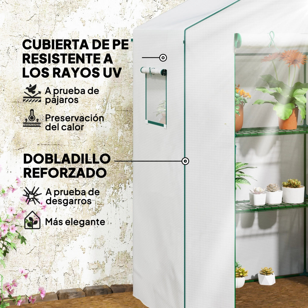 Serra 3 Livelli con 1 Porta 2 Finestre e Ripiani a U ¨C zephmum ¨C Bianco 140x73x190 cm