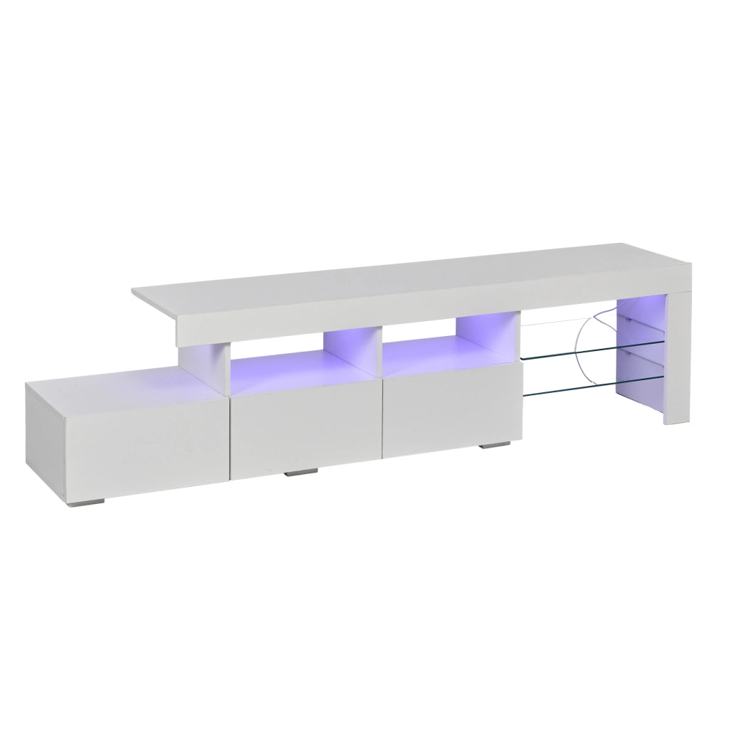 Mobile TV con 3 cassetti; 7 vani e LED - per soggiorno - 180 x 35 x 45 cm - bianco