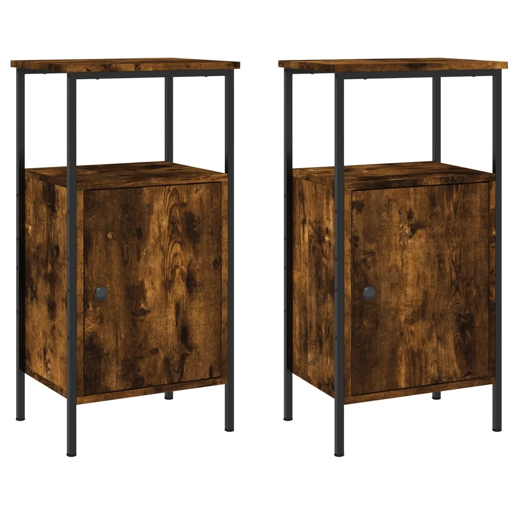 Comodini 2pz-Set di 2 Tavolino da notte Rovere Fumo 41x31x80 cm in Legno Multistrato