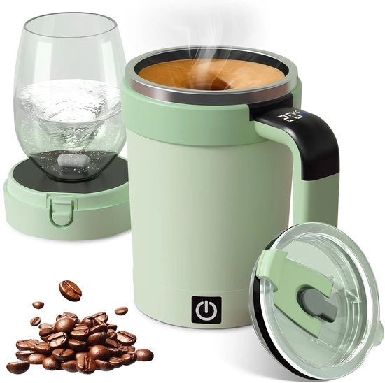 Bollitore Automatico 380 ml - Magnetico con Display LCD Touch per Regolazione Temperatura - In Acciaio Inossidabile - Compreso Set di Spigoli - Impermeabile IPX7 - Tazza per Caffè