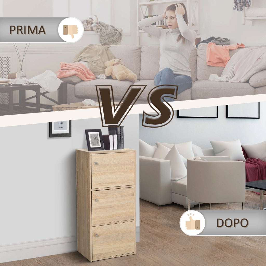 Cassettiera con 3 Antine e 3 Ripiani in Legno ¨C zephmum ¨C Bianco 48x34x100cm