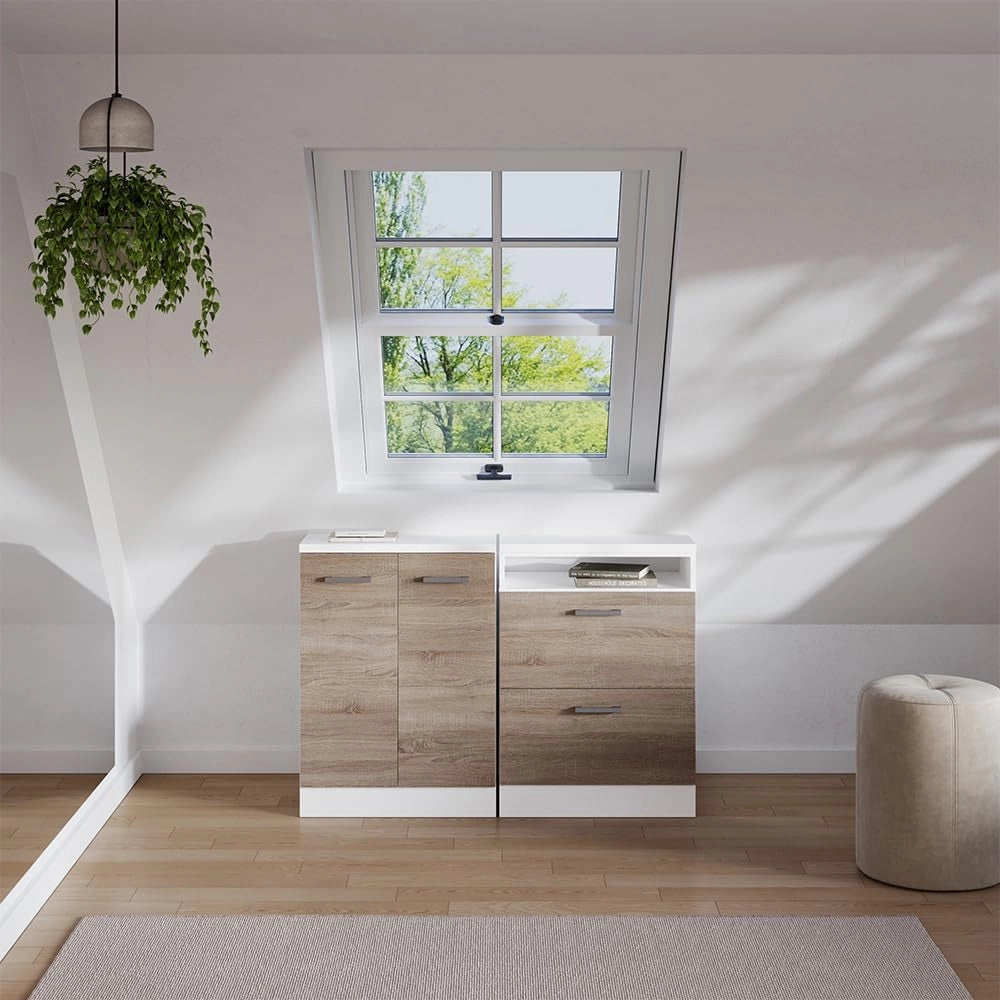 Set di mobili sottotetto Rion, Sonoma, 120 cm Set di 2 carcasse armadio profondità 60 cm, adatto per il salvaspazio sotto tetti spioventi