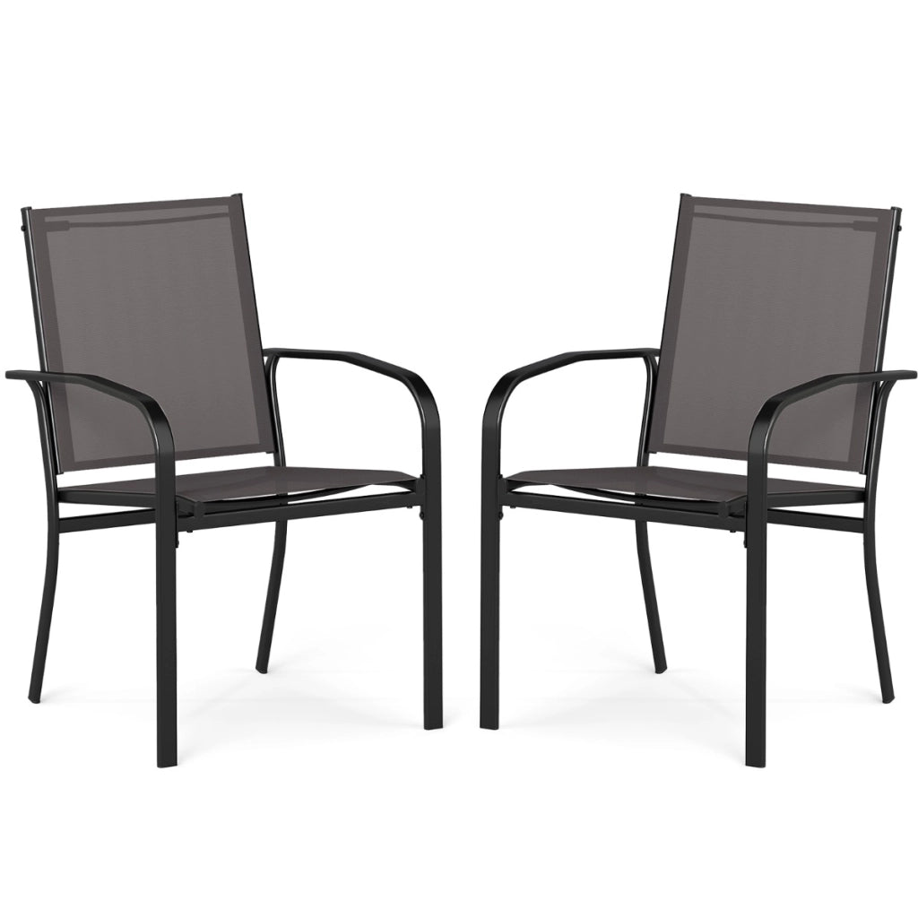 Sedie da giardino impilabili con tessuto traspirante braccioli mobili da bistro per prato-Set di sedie da pranzo per dsterni 2 Grigio