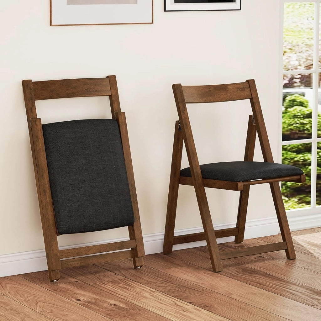 Set di 2 sedie pieghevoli in legno, sedie con seduta imbottita, schienale, telaio stabile in legno di gomma, carico 150 kg, design compatto per sala da pranzo, cucina, soggiorno
