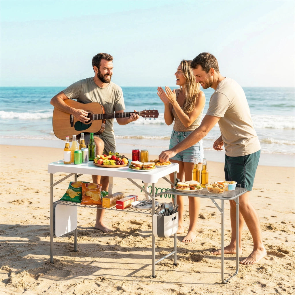 Tavolo da Pescato Pieghevole Portatile con 2 Lavelli ¨C zephmum ¨C Bianco 120x60x90