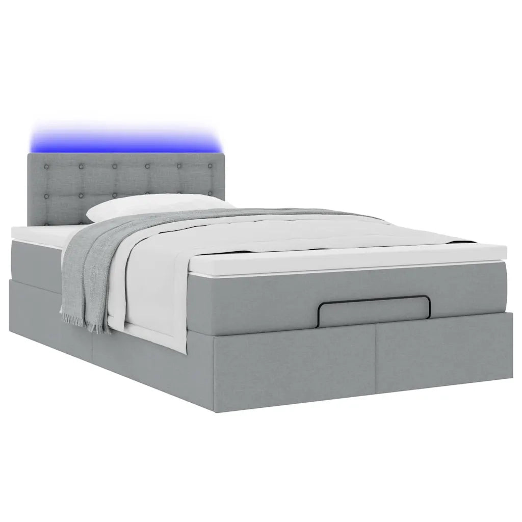 Pouf Letto con Materasso Grigio Chiaro 120x200 cm in Tessuto