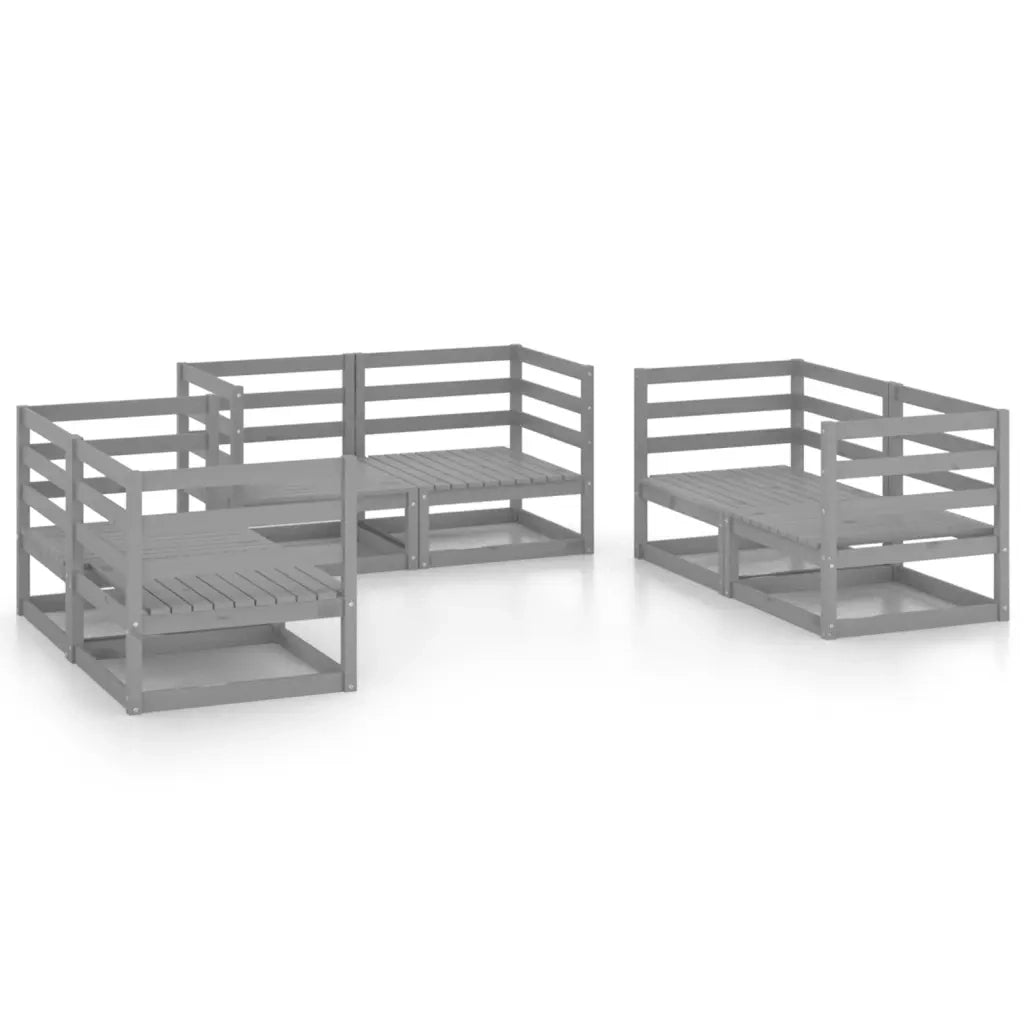 Set Divani da Giardino 6 pz | Set Salotto da Giardino Grigio in Legno Massello di Pino